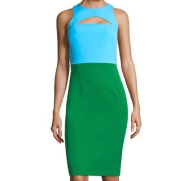 NWT Milly Luna Color Block Dress Blue and Green 6 - Picture 1 of 8